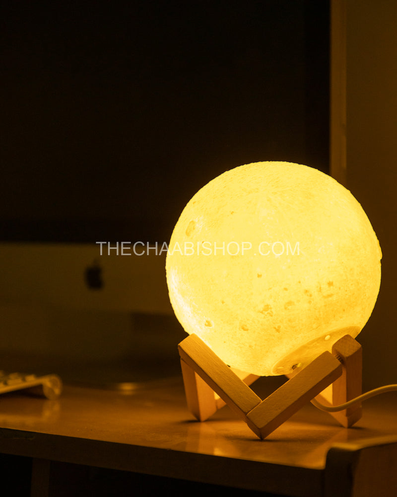 Moon Lamp LED With Wooden Stand - The Chaabi Shop